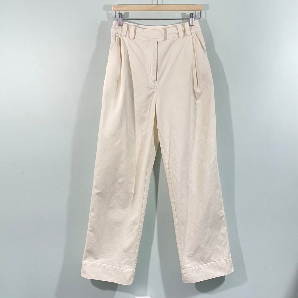 Apiece Apart Women Cream Pleated High Waist Manon Wide Leg Pant Size 4